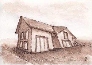 verzerrtes Haus in Aquarell