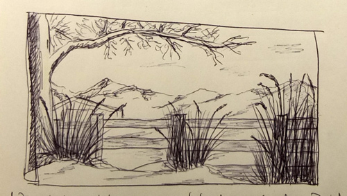 Ausschnitt aus meinem Skizzenbuch: Kugelschreiber Landschaft