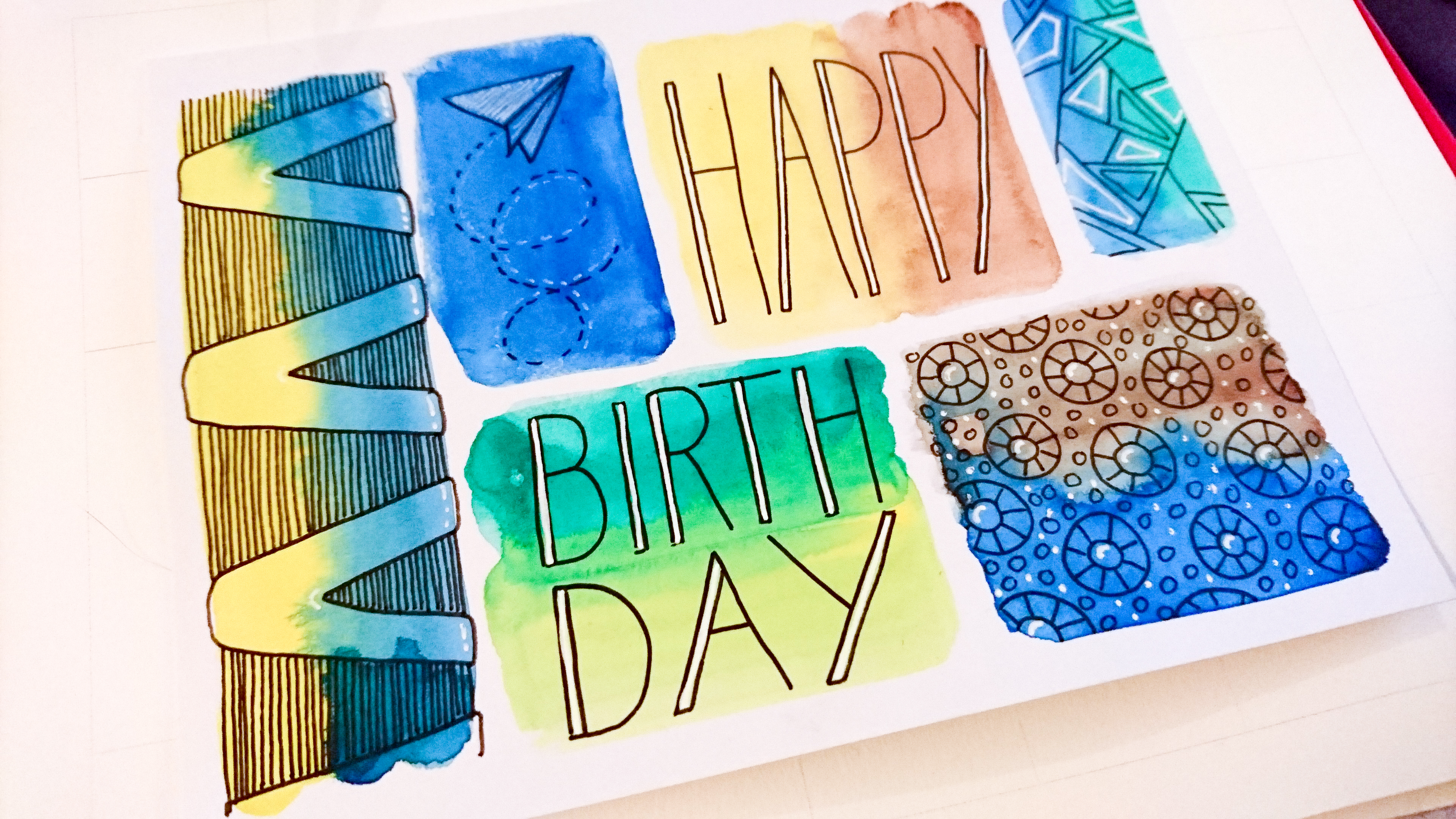 Aquarell + Muster Geburtstagskarte