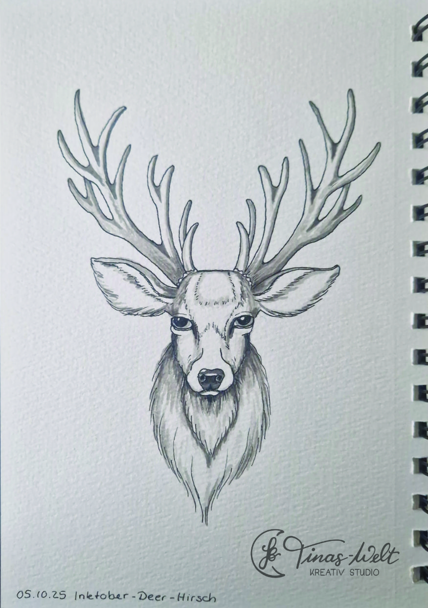 2025 Inktober 5 - deer Hirsch-150dpi Inktober Zeichnung