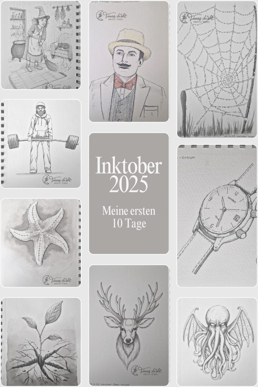 2025 Inktober Collage erste 10 Tage-144dpi Inktober Zeichnung Collage erste 10 Tage